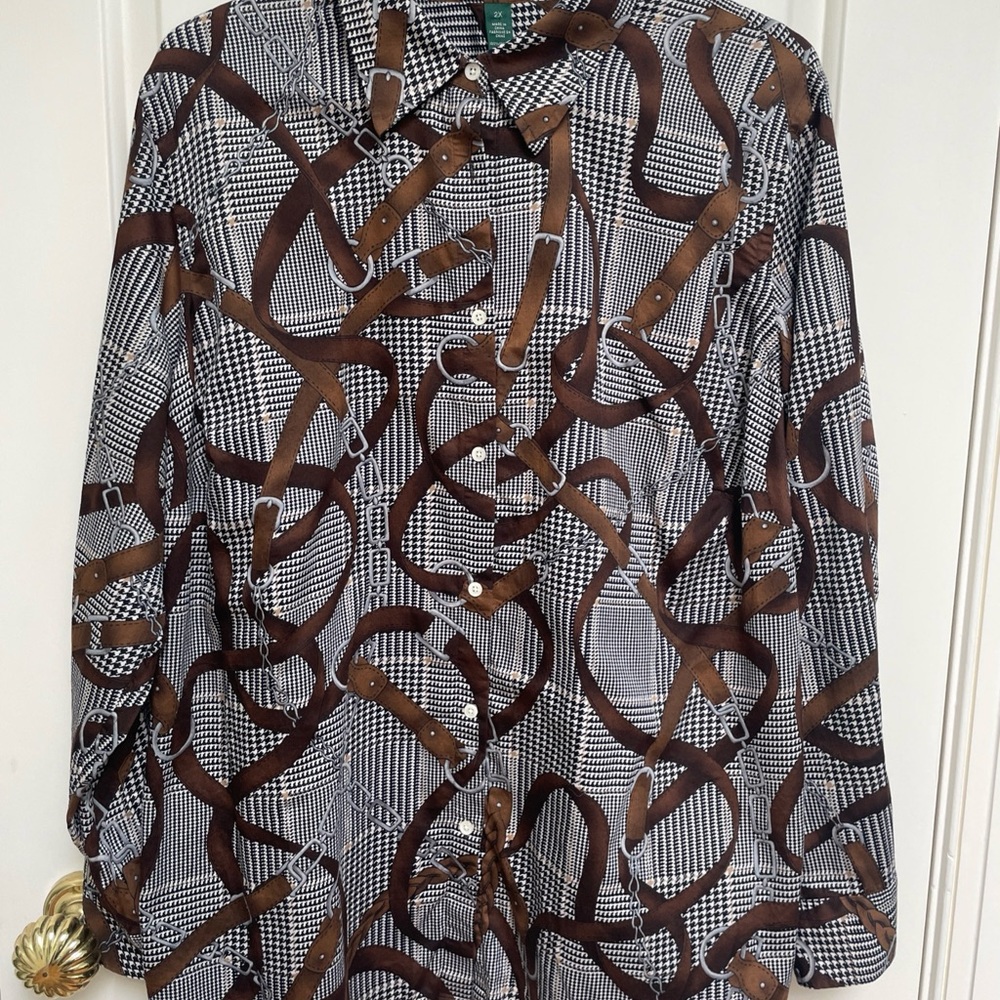 Lauren Ralph Lauren sz 2X Black Brown Bridle on Houndstooth equestrian chic